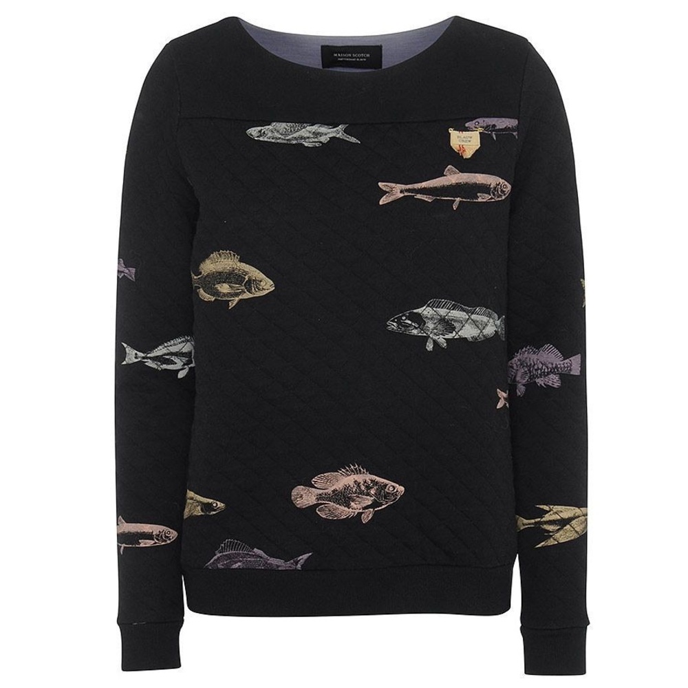 Maison scotch quilted black fish sweater